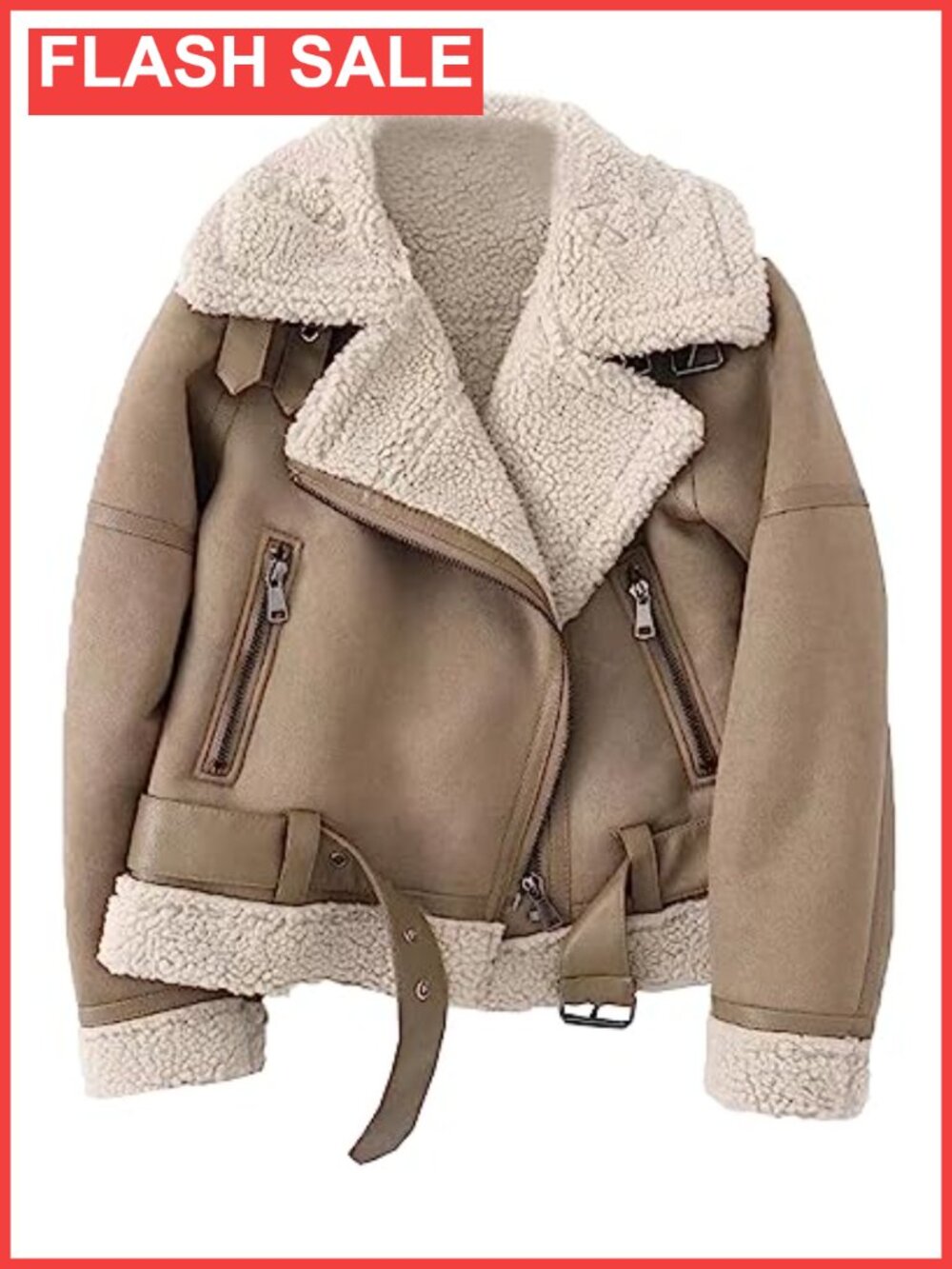 Faux Suede Faux Shearling Moto Jacket Thick Lined Winter Coat